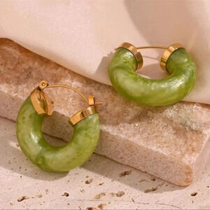 Green Portofino Diva 18K Gold Stainless Steel Hoop Earrings
